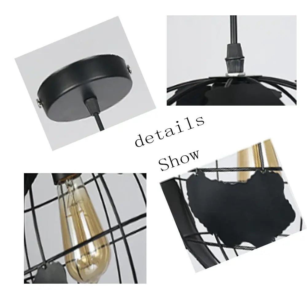 Industrial black metal pendant light with cage design and vintage edison bulb for dining room decorbites black metal