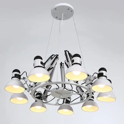 White industrial led pendant light with multiple adjustable arms and lamp heads for modern living room decorbites pendant light