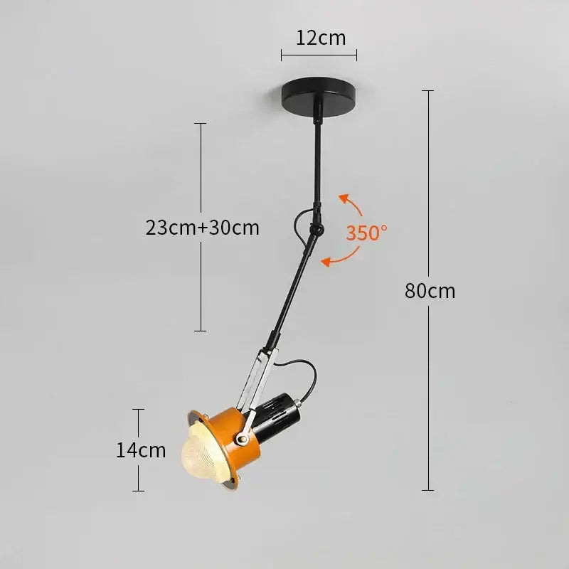 Adjustable black and orange industrial swing arm wall lamp with 360-degree swivel arm for modern decorbites industrial swing decor