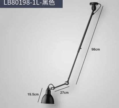 Industrial black and red swing arm wall lamp with black matte finish and classic decorbites industrial iron design for bedroom decor