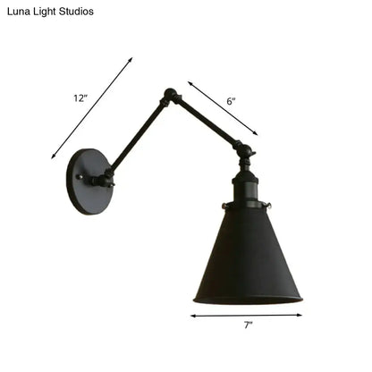 Decorbites farmhouse cone wall sconce in black rust with adjustable matte industrial-style arms for bedroom lighting