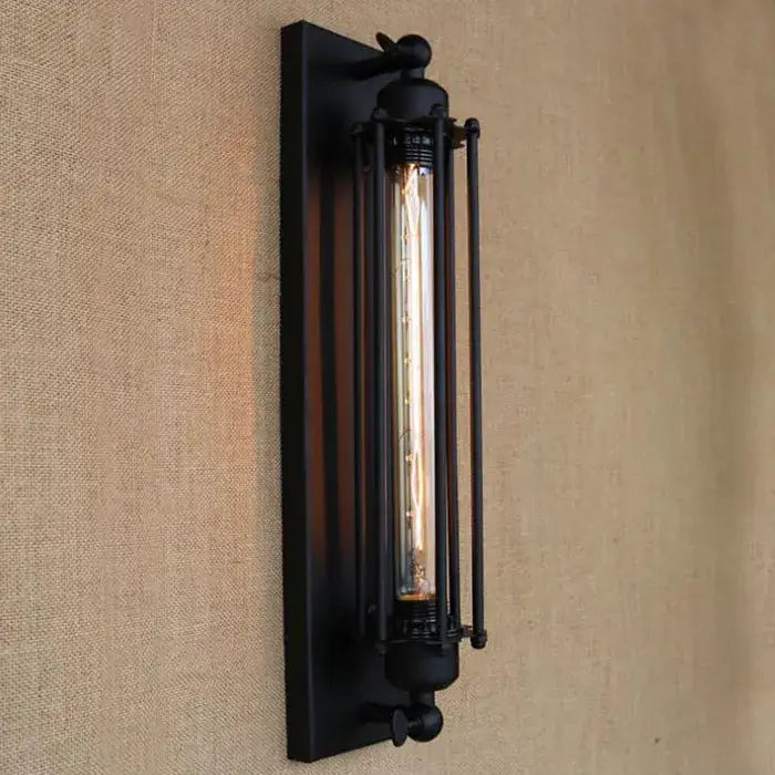 Black rustic edison wall light metal sconce with wrought iron and vintage filament bulb for kitchen decorbites black rustic