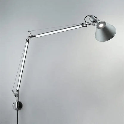 Silver articulated wall lamp with sleek adjustable arm and conical shade decorbites industrial black silver reading light