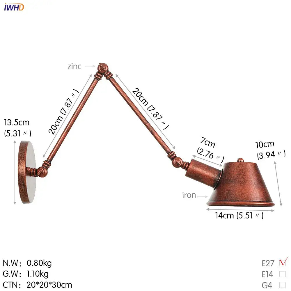 Copper-finished industrial black single swing arm wall light with adjustable arms and conical shade for bedroom decorbites