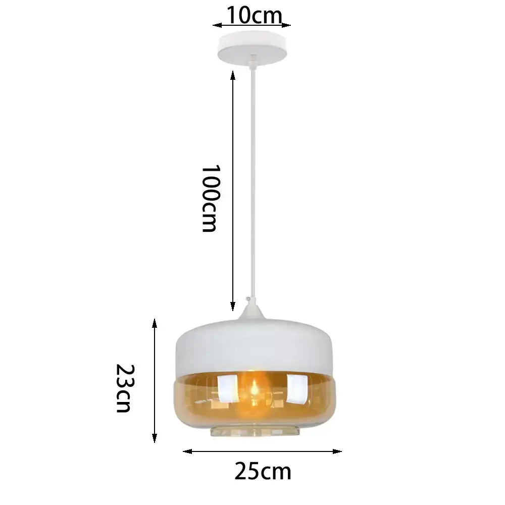 White and amber glass shade pendant light with sleek modern design for industrial kitchen decor use