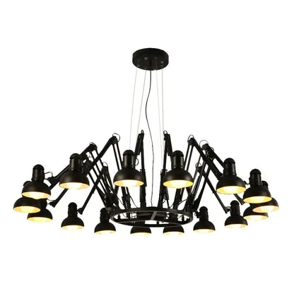 Industrial black spider iron chandelier pendant light with multiple articulated arms for living room decor