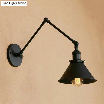 Black metal decorbites™ retro style swing arm wall lamp with 1-head sconce and conic shade for indoor use