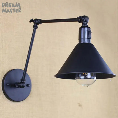 Industrial black swing arm wall lamp with matte finish and adjustable conical shade for modern decorbites industrial swing decor