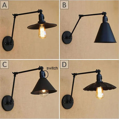 Industrial black swing arm wall lamp with adjustable arm and exposed Edison bulb for bedroom decorbites industrial swing