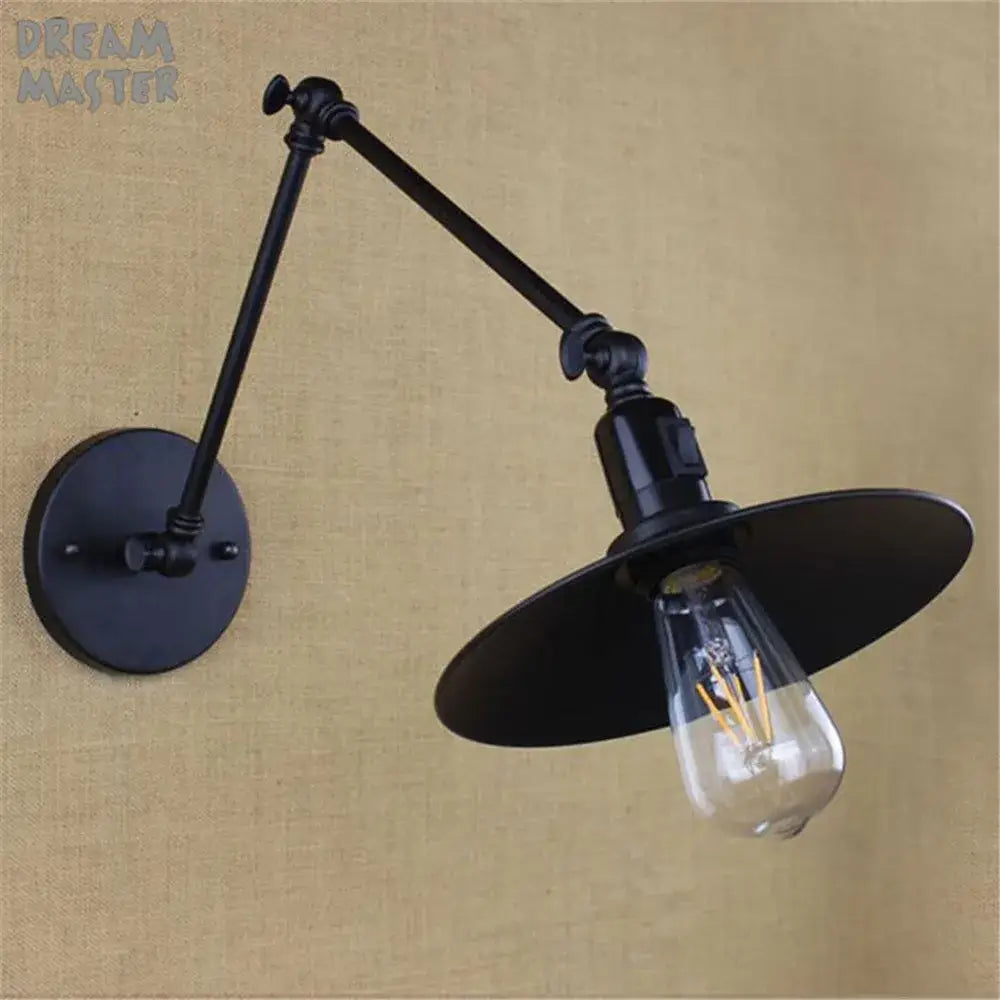 Black industrial swing arm wall lamp with adjustable arm and exposed filament bulb decorbites industrial swing design