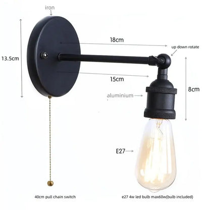 Industrial black vintage wall light in black iron and aluminum with Edison bulb for bathroom decorbites industrial style