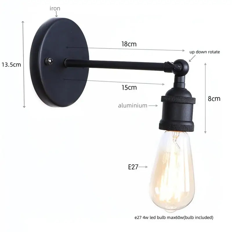 Industrial black vintage wall light with black iron and aluminum finish featuring an edison bulb for bathroom decorbites industrial vintage