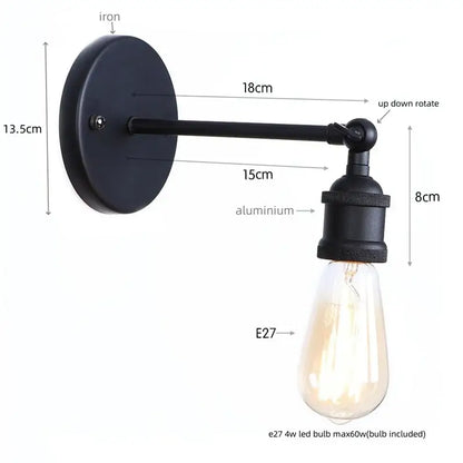 Industrial black vintage wall light with black iron and aluminum finish featuring an edison bulb for bathroom decorbites industrial vintage