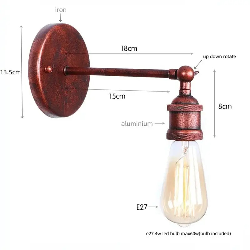 Industrial black vintage wall light with rusted iron backplate aluminum arm and edison bulb decorbites industrial vintage