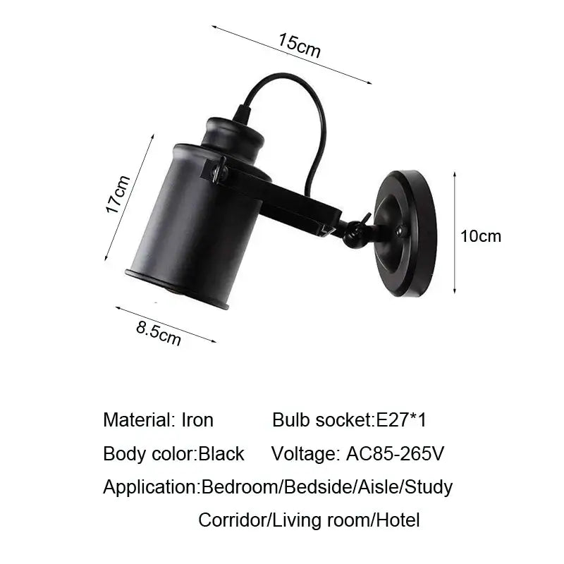 Industrial black vintage wall light with adjustable arm and e27 socket for kitchen decorbites industrial vintage lighting