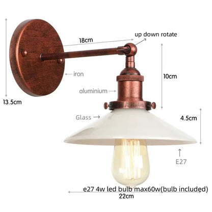 Copper-finished industrial-style wall lights with white glass shade and exposed Edison bulb for decorbites led wall use