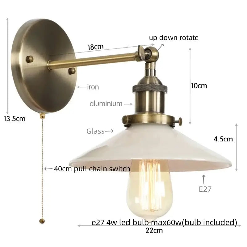 Industrial black and white ceramic led wall lights with antique brass finish and edison bulb for kitchen decorbites led wall use