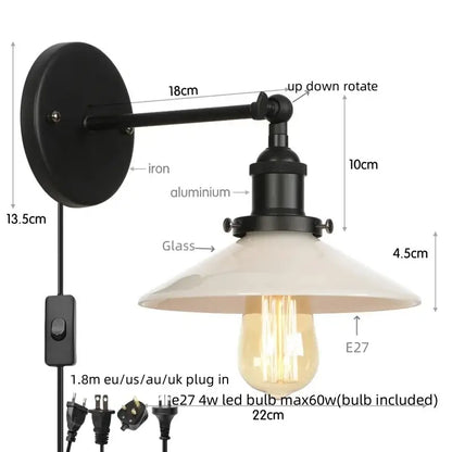 Industrial black and white ceramic led wall lights with black iron and aluminum sconce and cream glass shade for decorbites led wall lighting
