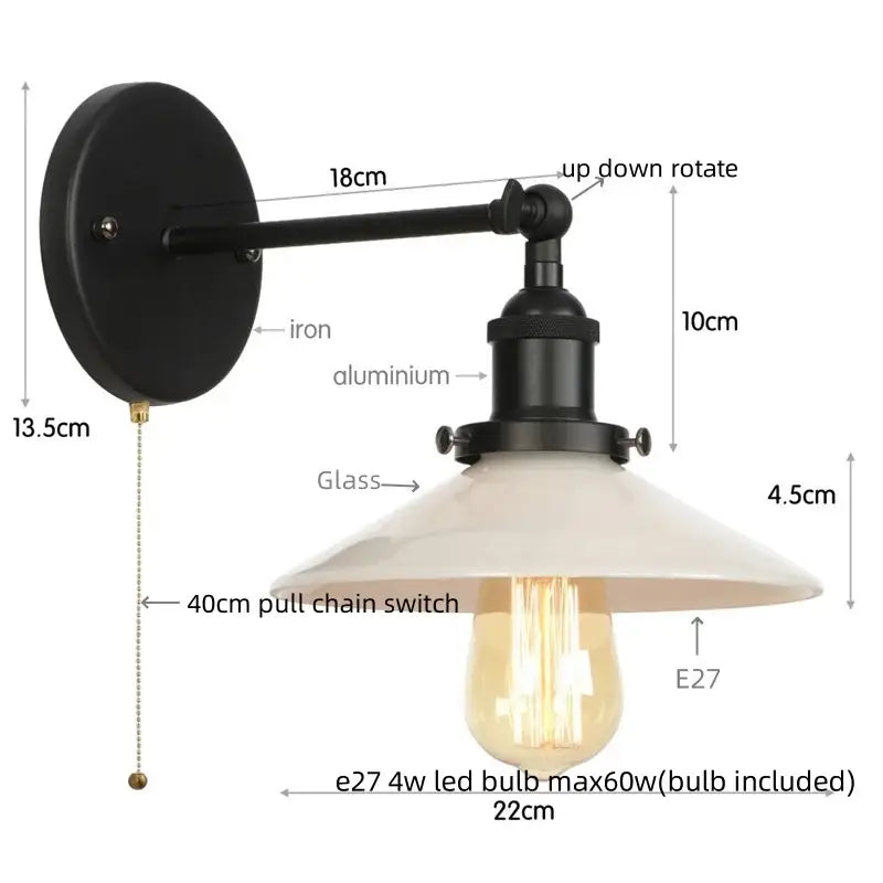 Industrial black and white ceramic led wall lights featuring a black iron and aluminum kitchen sconce with cream glass shade and e27 led bulb decorbites led wall lighting