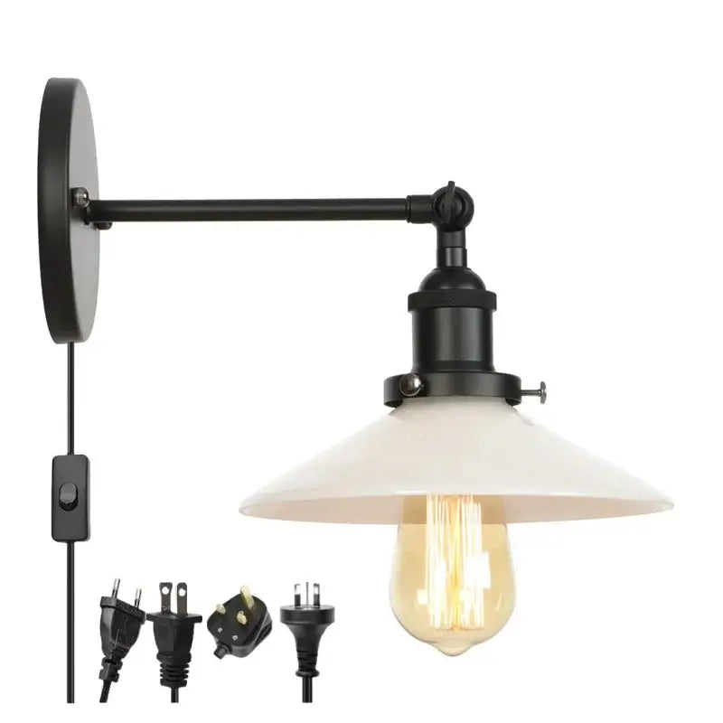 Black industrial wall lights with ceramic base cream glass shade and exposed edison bulb decorbites led wall lights