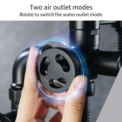 Black textured rotary knob with three air outlet slots for switching water flow on decorbites industrial black dual handle shower faucet