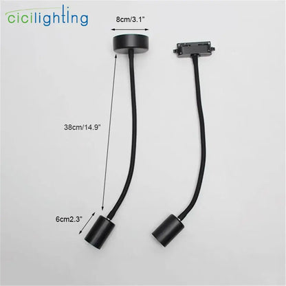 Black flexible gooseneck ceiling light fixture with cylindrical heads and mounting bracket for decorbites gooseneck ceiling
