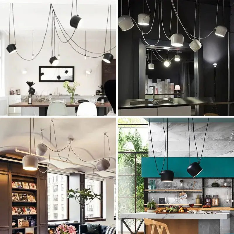 Modern industrial black white spherical pendant light with sleek curved cords for dining room decorbites industrial black style