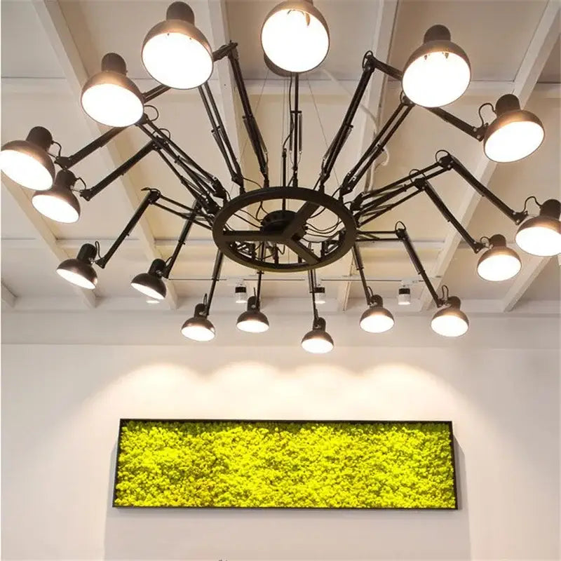 Industrial black and white spider ceiling lamp with adjustable arms and bright circular lamps for living room ceiling lamp