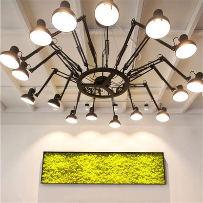 Industrial black and white spider ceiling lamp with adjustable arms and bright circular lamps for living room ceiling lamp