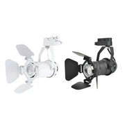 Industrial black and white track spotlight with adjustable barn doors for versatile office industrial track lighting