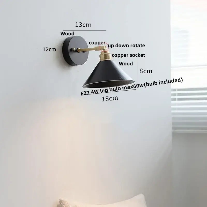 Black wood led wall sconce with copper-finished arm and wooden mount for industrial decorbites black wood stair light decor