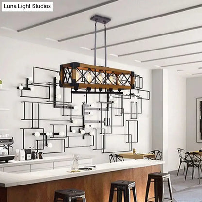 Decorbites industrial wood rectangular island chandelier light with rustic wooden frame and black metal accents for living room decor