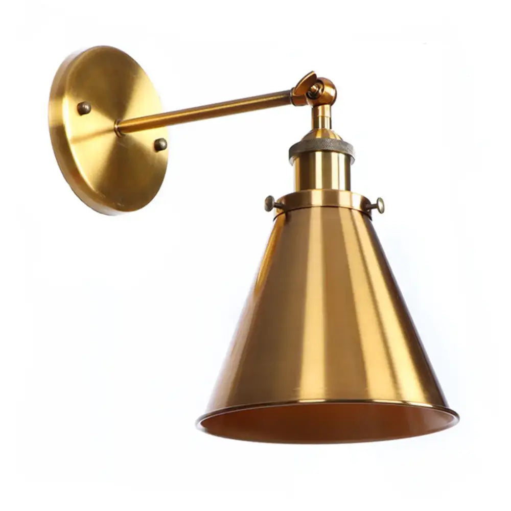 Brass-finished industrial wall sconce with adjustable arm and conical shade from decorbites elegant gold wall lamp collection