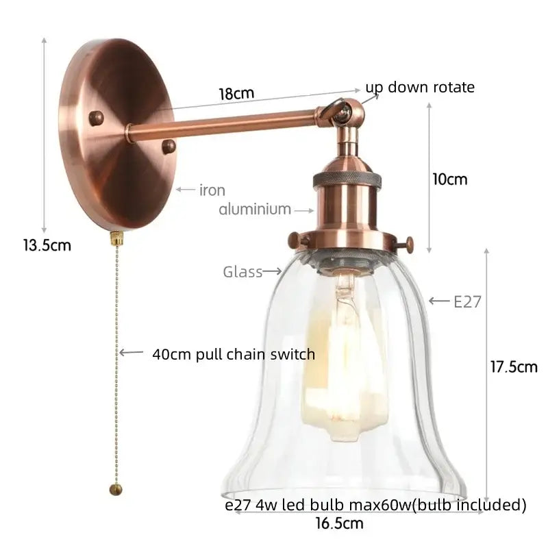 Industrial brass and clear glass wall sconce with copper finish and clear glass shade for bedroom decorbites industrial clear