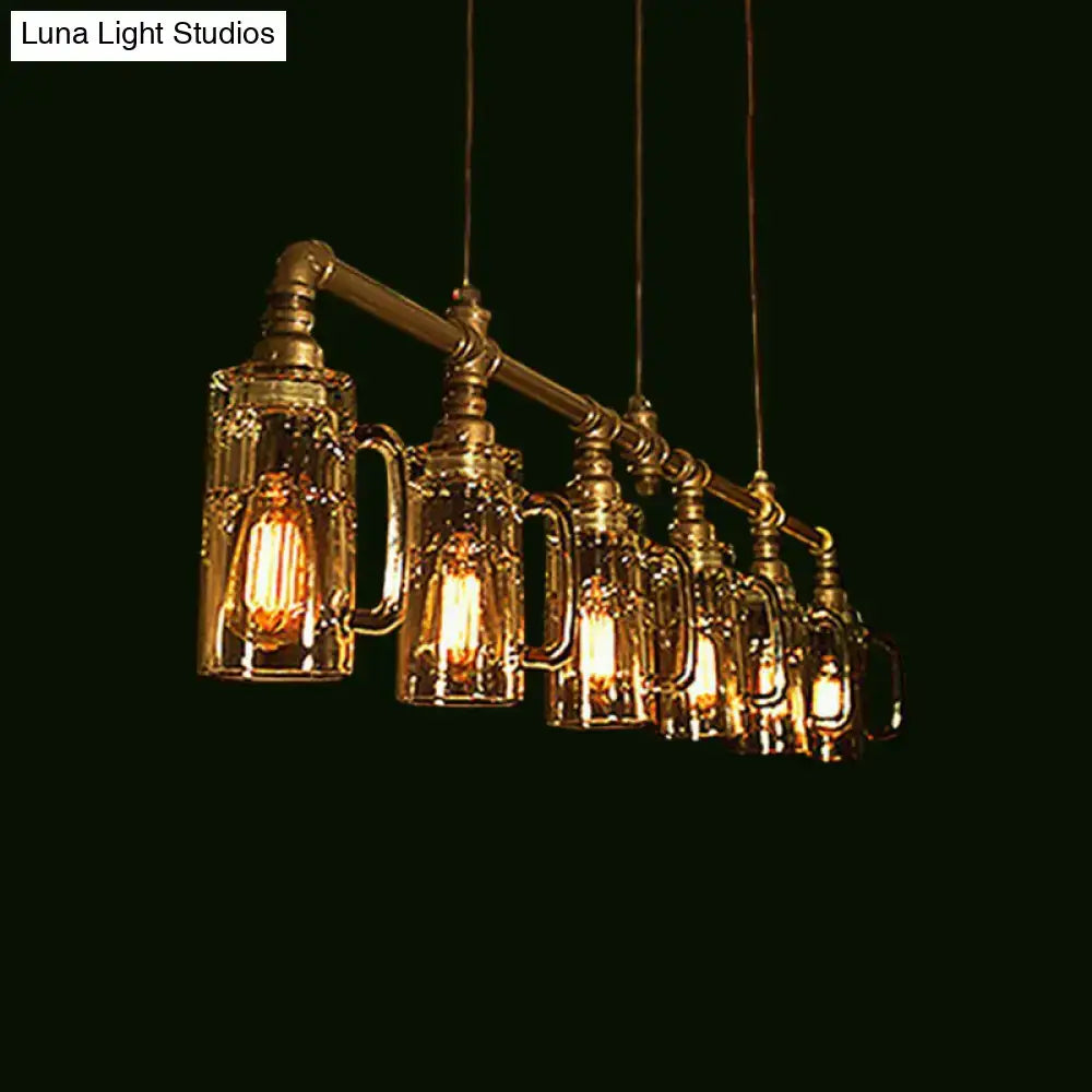 Decorbites industrial hanging beer mug bar light with five clear glass mugs gold fixtures warm edison bulbs e26 e27 110v-120v