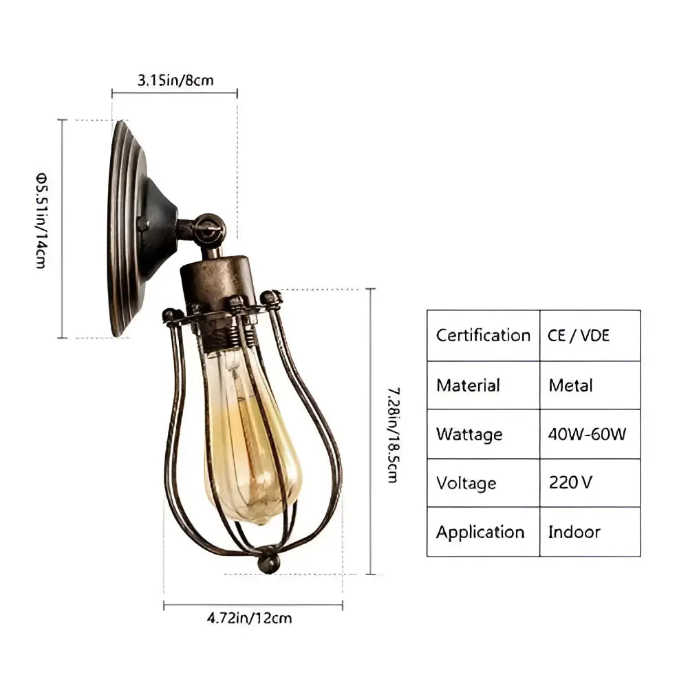 Vintage-style industrial cage wall sconce with dark bronze metal frame and exposed Edison bulb for bedroom decorbites industrial cage lighting