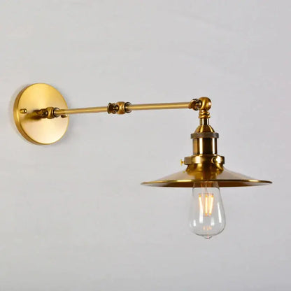 Industrial brass decorbites adjustable long arm wall lamp with vintage edison bulb and flared shade wall light