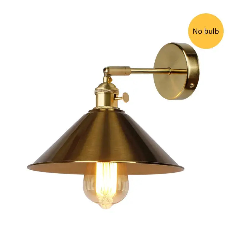 Industrial brass decorbites copper vintage wall lamp featuring a brass-finished conical shade and exposed edison bulb base