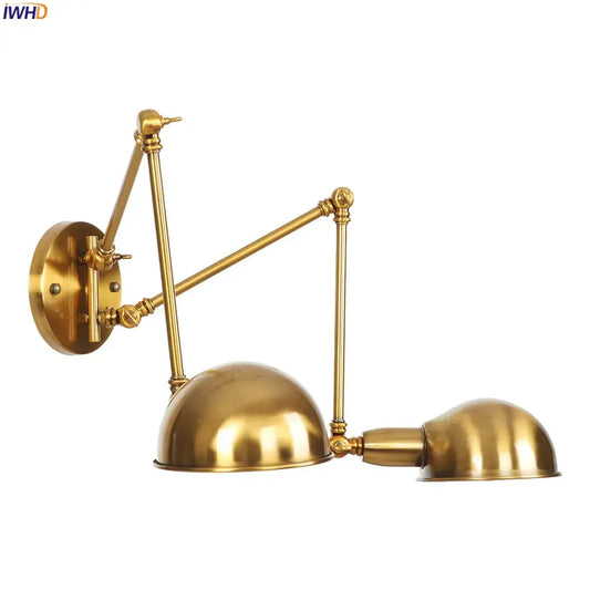 Industrial brass dual head adjustable wall sconce with articulated arms and dome shades by decorbites wall lamp