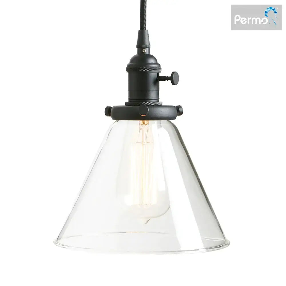 Black metal pendant light with clear funnel flared glass shade and exposed edison bulb for decorbites funnel flared decor