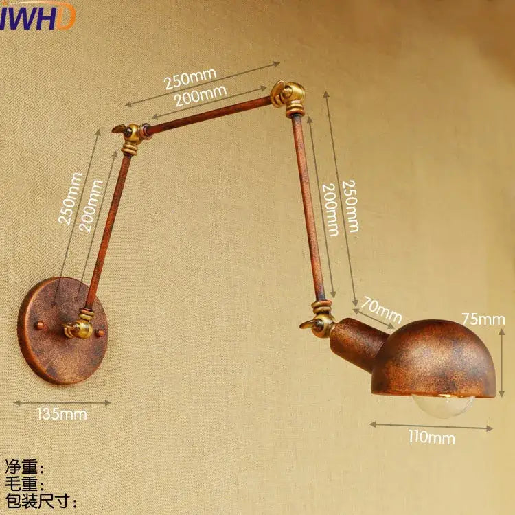 Antique brass-finished industrial led wall lamp with adjustable swing arm and domed shade for bedroom reading light