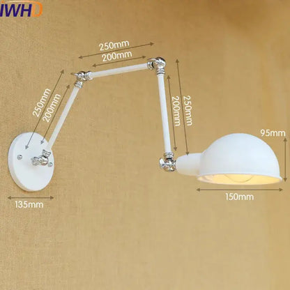 White adjustable wall lamp with chrome joints and dome shade industrial brass swing arm led wall lamp for reading