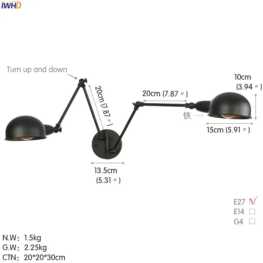 Black matte finished industrial swing arm wall sconce with two adjustable dome shades for bedroom reading decorbites industrial swing