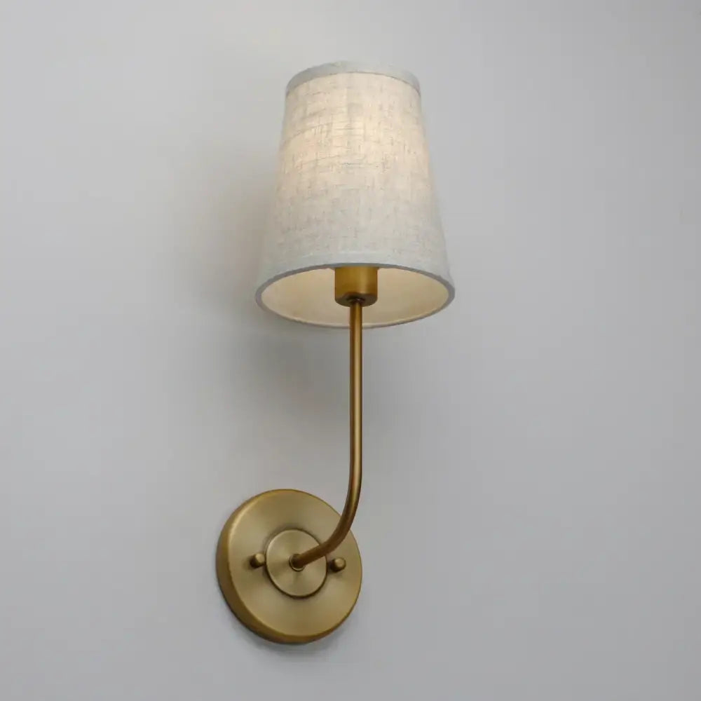Brass-finished industrial wall lamps set of 2 with tapered off-white linen shades for bedroom decorbites industrial wall lamp