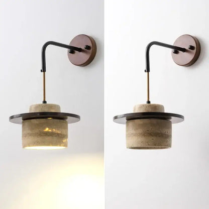 Modern concrete wall sconce with matte black circular shade and brass accents led wall light fixture for bedroom decorbites led wall