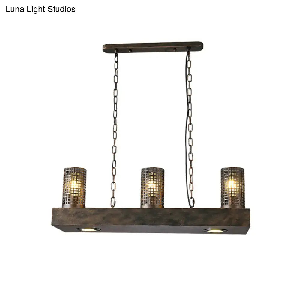 Industrial bronze and black hanging ceiling light with three cylinder metal shade mesh pendants and e26 e27 smd sockets