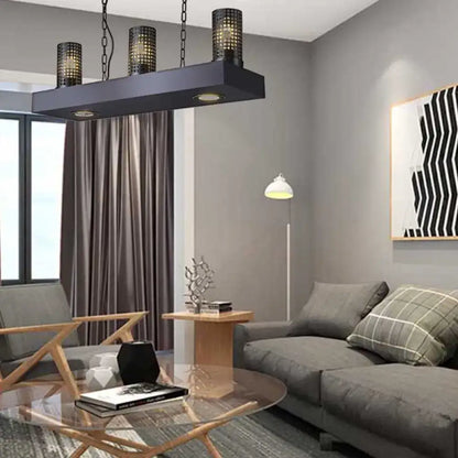 Black rectangular industrial hanging ceiling light with four cylinder metal shade mesh covers for kitchen use e26 e27 smd