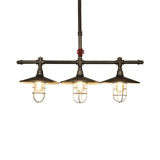 DecorBites metal 3-light linear pendant with coastal caged design and dark bronze pipe accents for island lighting