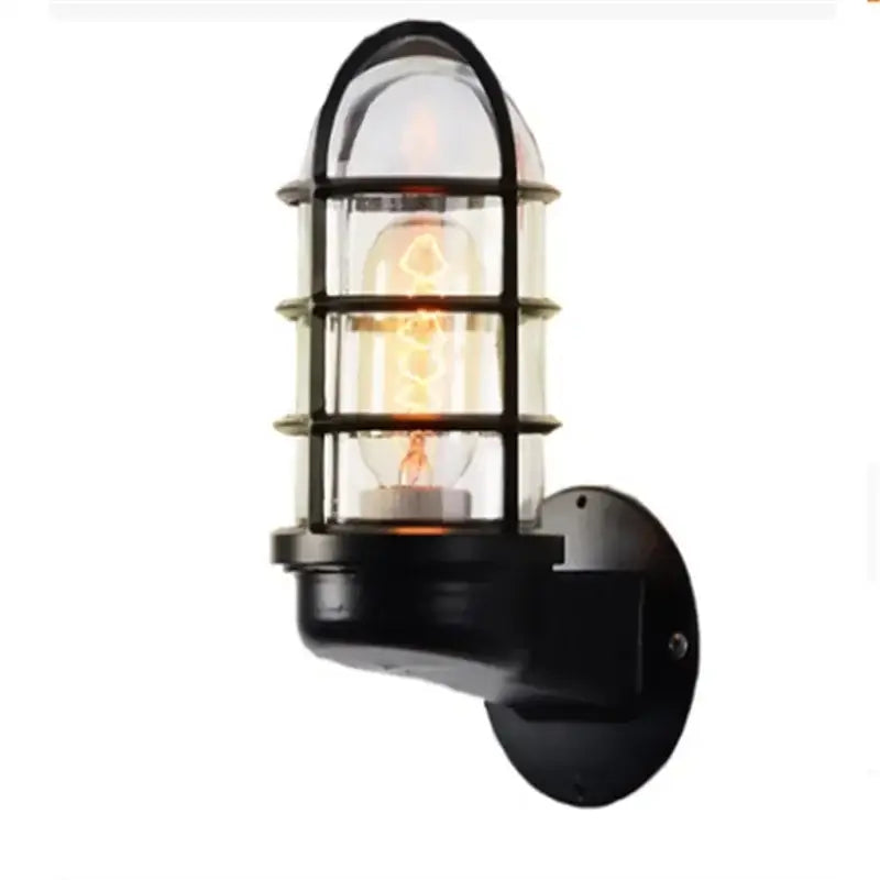 Black metal industrial bronze iron cage guard wall sconce with clear glass and exposed bulb for bedroom decorbites iron cage