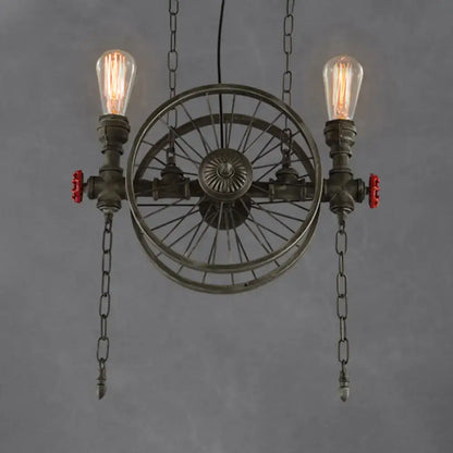 Decorbites farmhouse style bronze island light featuring an industrial wheel design with vintage led incandescent bulbs